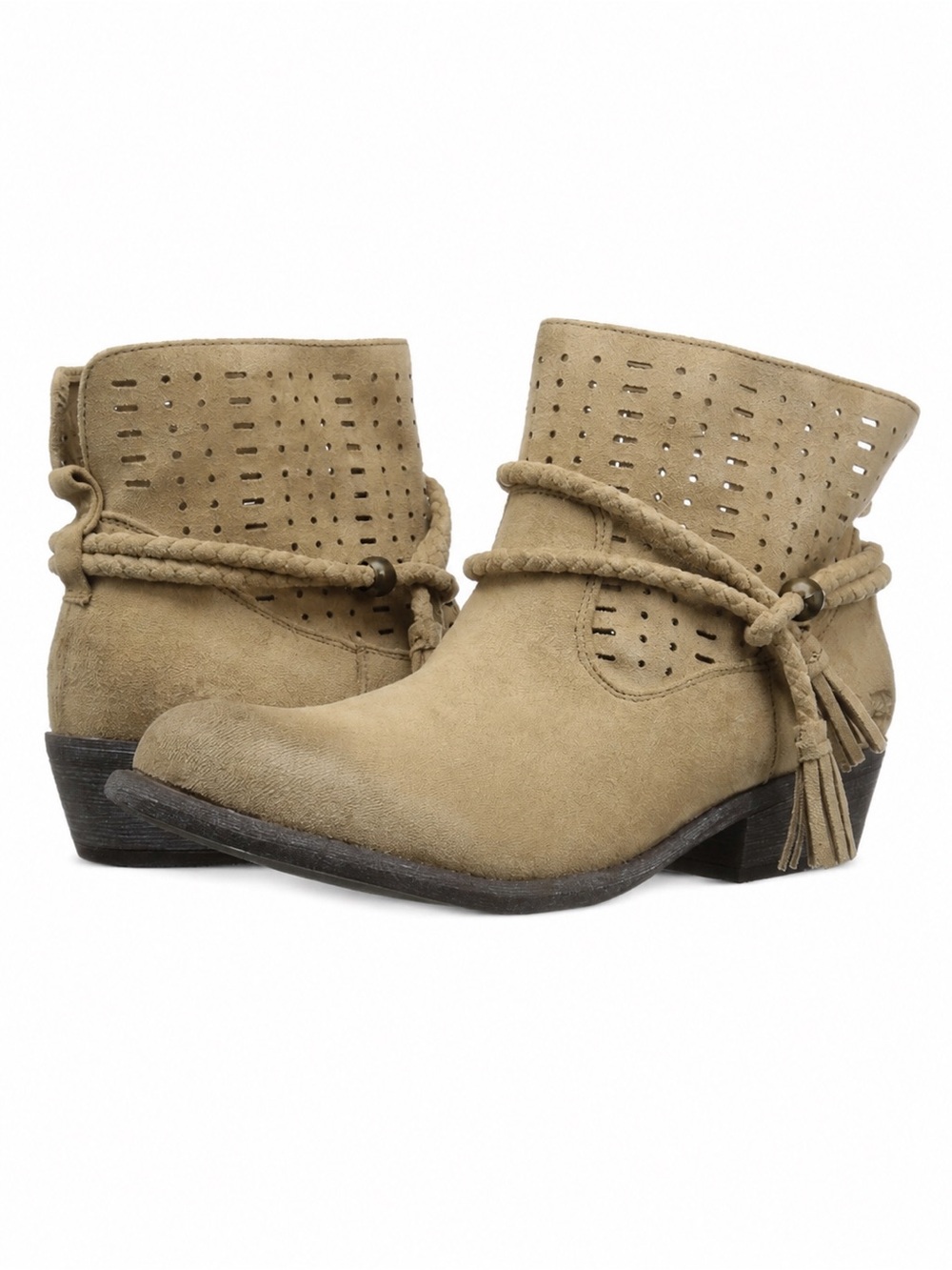 BILLABONG FAUX SUEDE LASERCUT TASSELS ANKLE BOOTIE SIZE 7.5 EUC
